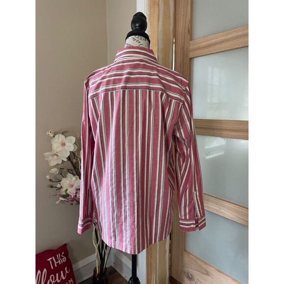 Karen Scott Sport Women's Button Up Shirt M Long Sleeves with Multicolor Stripes - Picture 6 of 7
